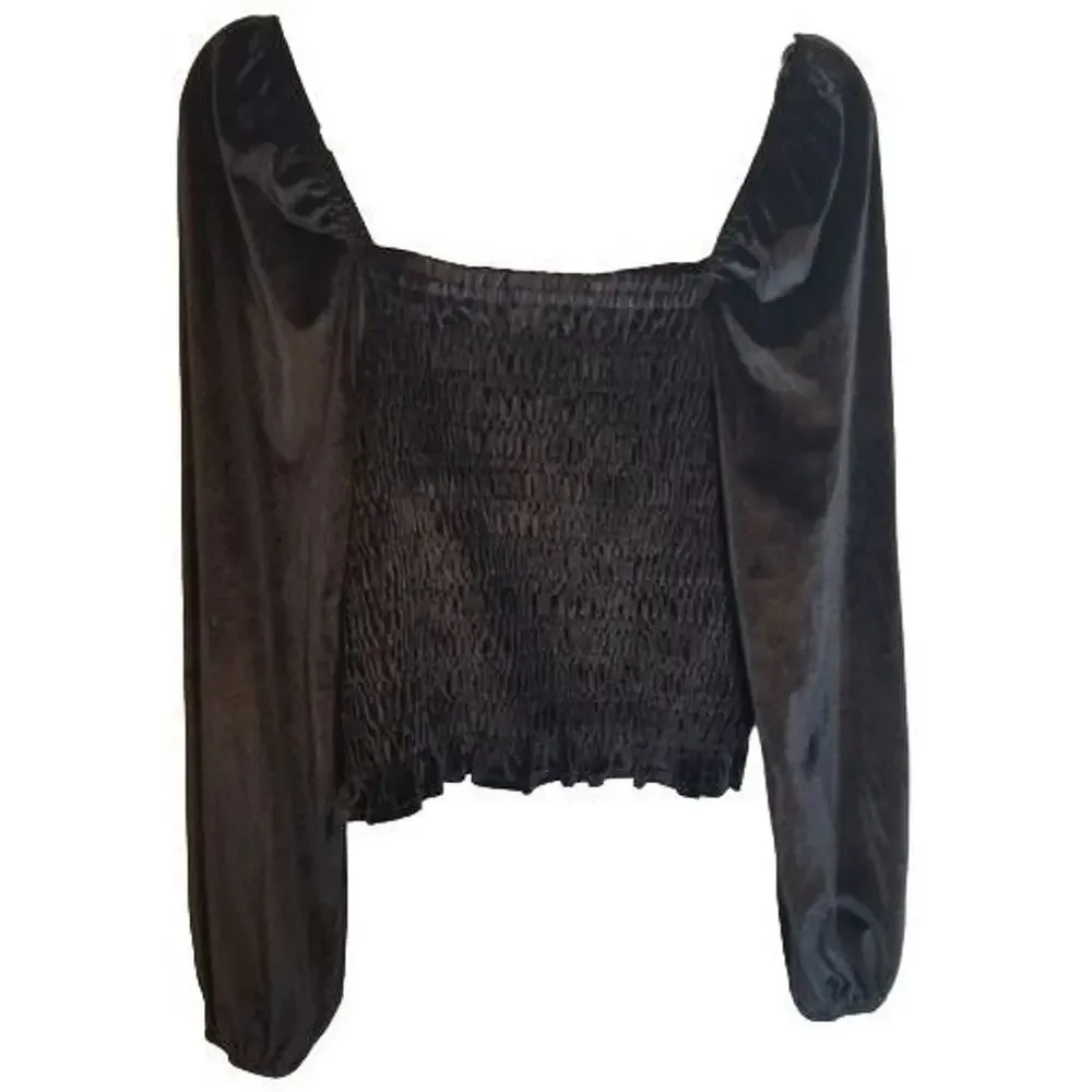 Bagatelle Womens Velvet Smocked Top L Whimsygoth Fairy Grunge Witchy Vamp Goth